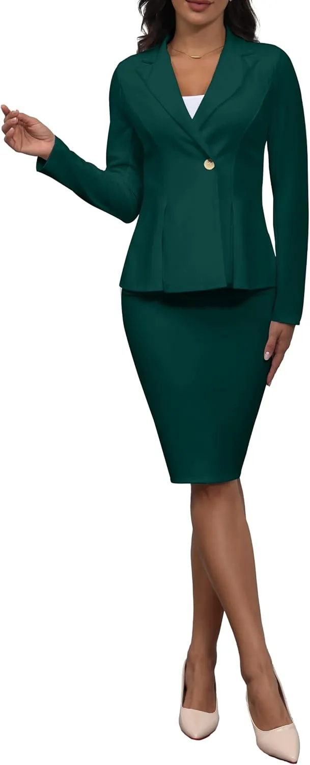 2 Piece Outfits for Women Solid Blazer Jacket Skirts Sets Two Piece Business Formal Suit Sets