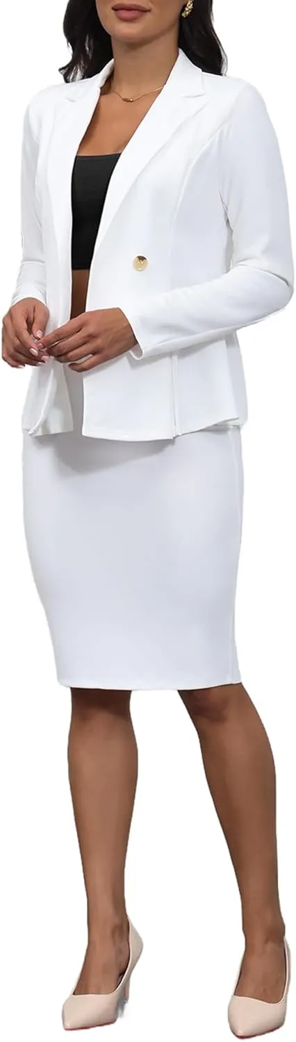 2 Piece Outfits for Women Solid Blazer Jacket Skirts Sets Two Piece Business Formal Suit Sets
