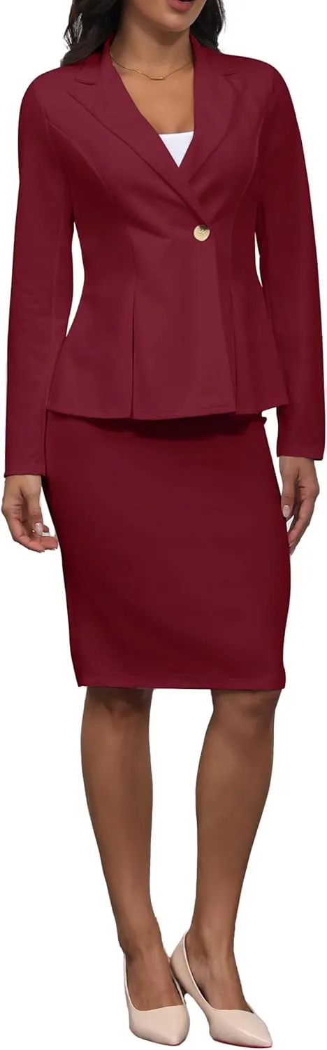 2 Piece Outfits for Women Solid Blazer Jacket Skirts Sets Two Piece Business Formal Suit Sets