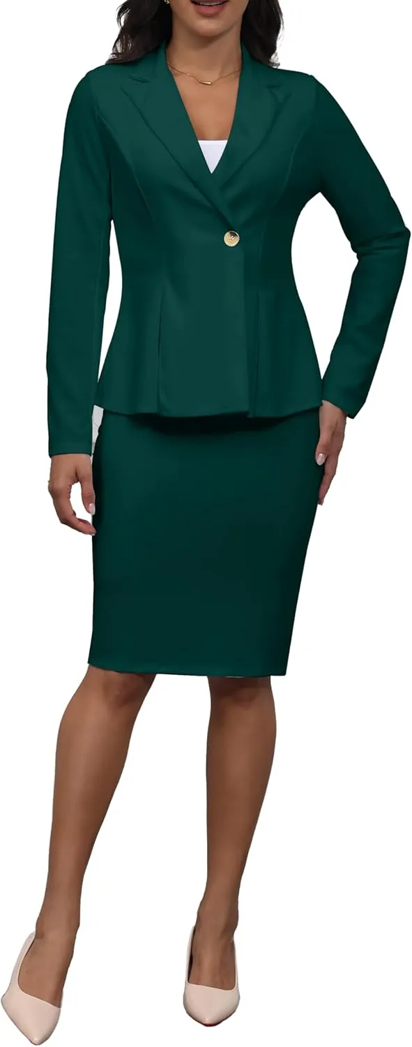 2 Piece Outfits for Women Solid Blazer Jacket Skirts Sets Two Piece Business Formal Suit Sets