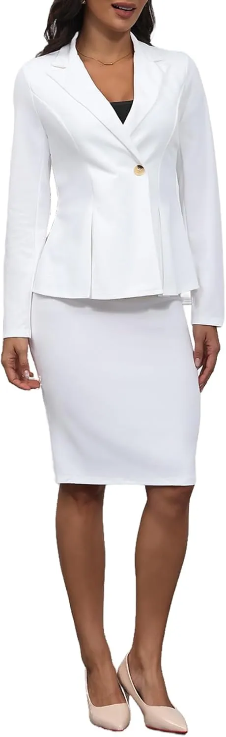 2 Piece Outfits for Women Solid Blazer Jacket Skirts Sets Two Piece Business Formal Suit Sets