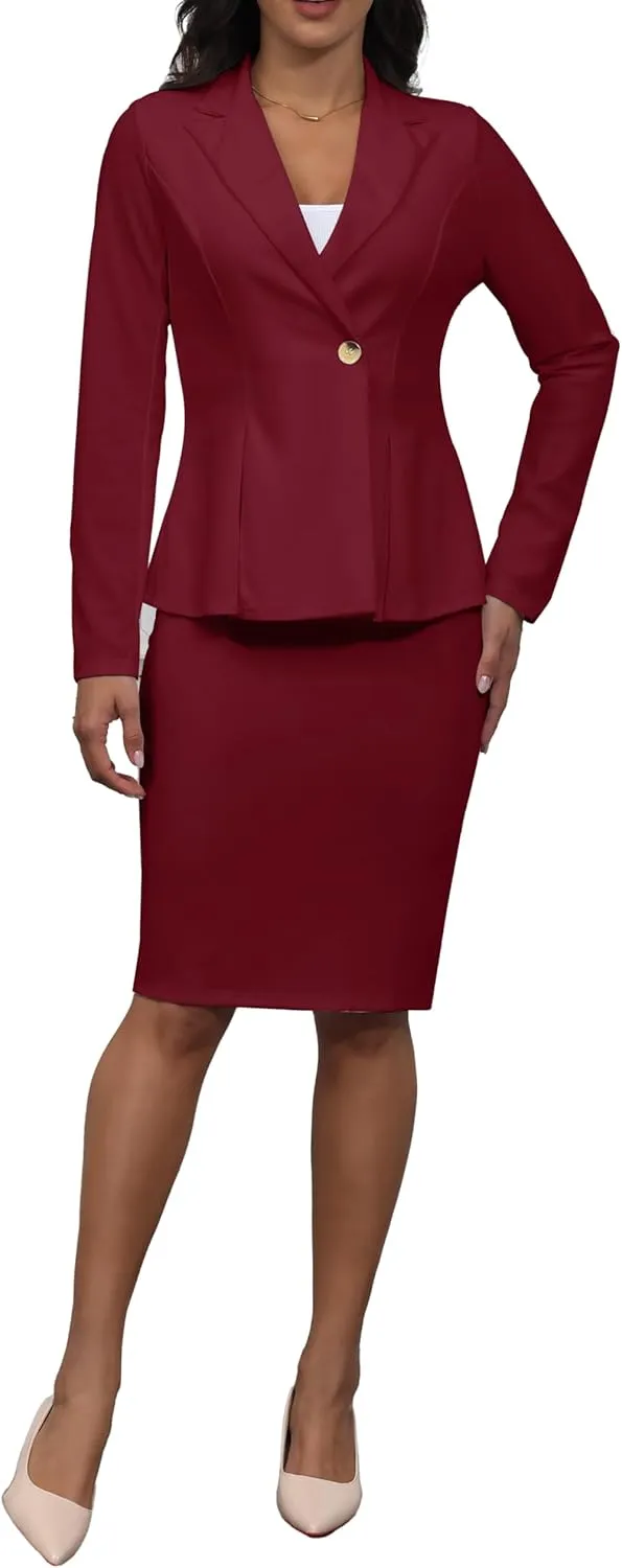 2 Piece Outfits for Women Solid Blazer Jacket Skirts Sets Two Piece Business Formal Suit Sets