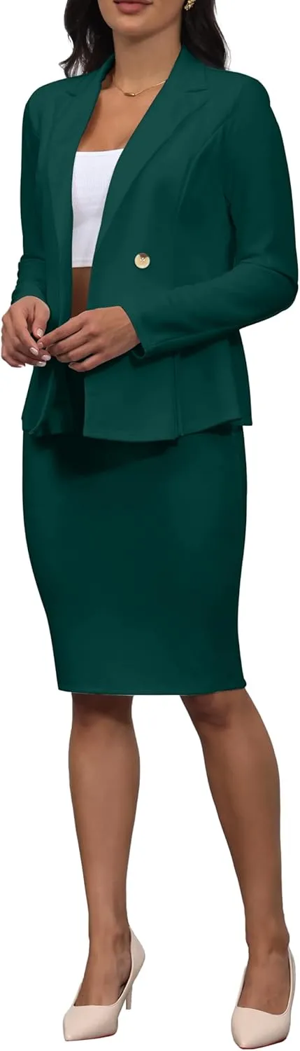 2 Piece Outfits for Women Solid Blazer Jacket Skirts Sets Two Piece Business Formal Suit Sets