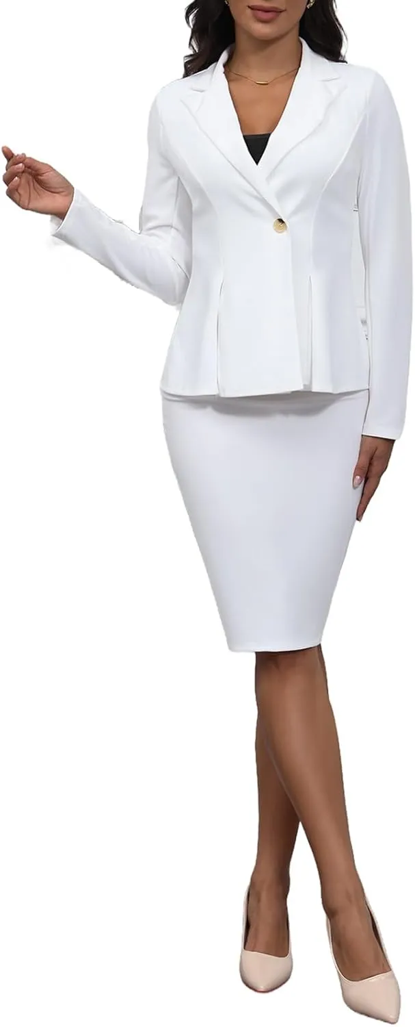 2 Piece Outfits for Women Solid Blazer Jacket Skirts Sets Two Piece Business Formal Suit Sets