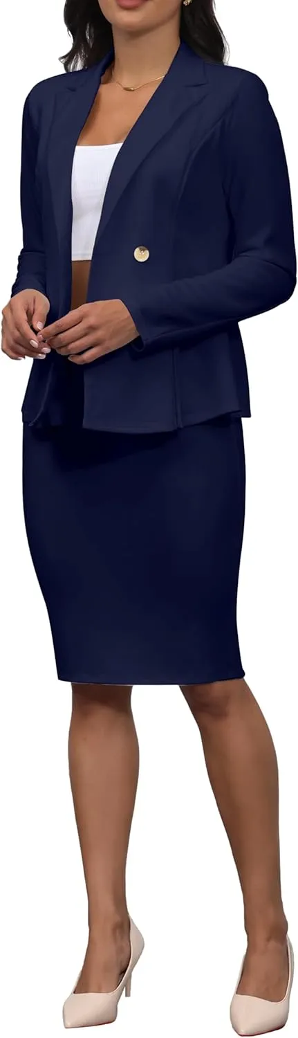 2 Piece Outfits for Women Solid Blazer Jacket Skirts Sets Two Piece Business Formal Suit Sets
