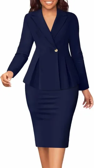 2 Piece Outfits for Women Solid Blazer Jacket Skirts Sets Two Piece Business Formal Suit Sets