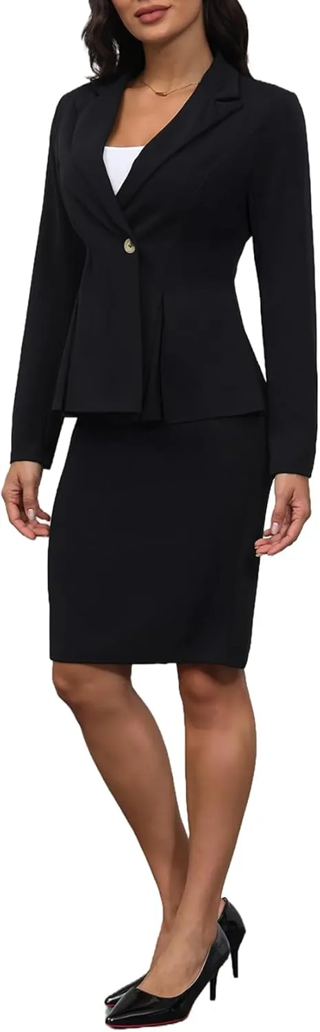 2 Piece Outfits for Women Solid Blazer Jacket Skirts Sets Two Piece Business Formal Suit Sets