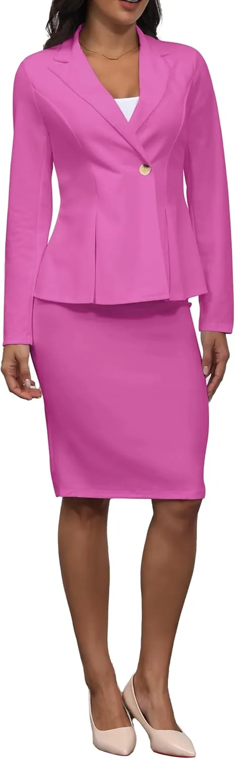 2 Piece Outfits for Women Solid Blazer Jacket Skirts Sets Two Piece Business Formal Suit Sets