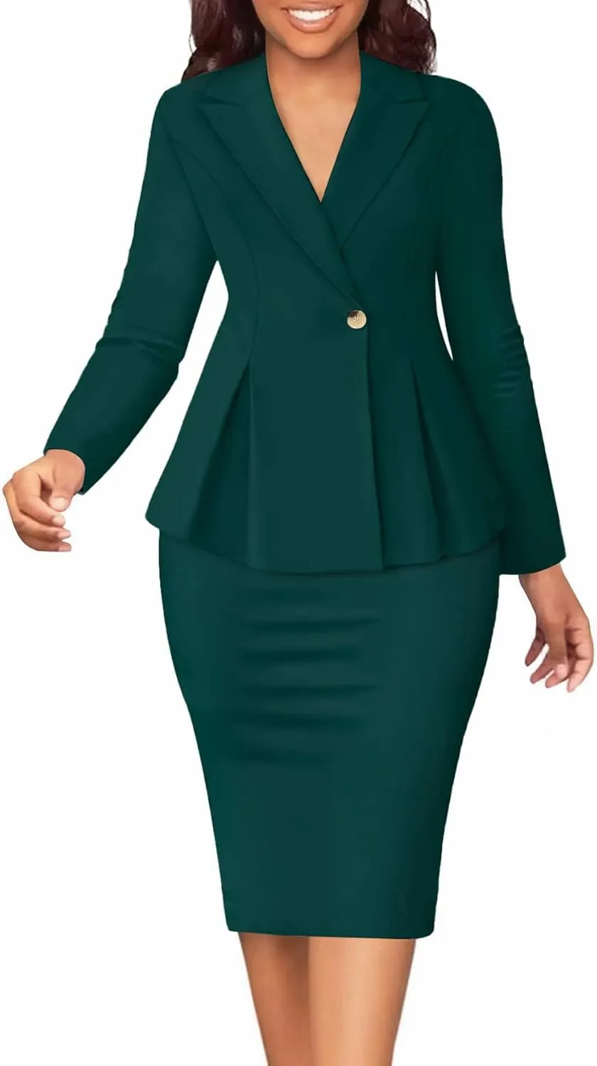 2 Piece Outfits for Women Solid Blazer Jacket Skirts Sets Two Piece Business Formal Suit Sets