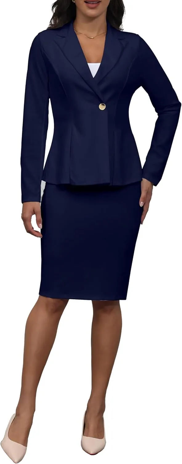 2 Piece Outfits for Women Solid Blazer Jacket Skirts Sets Two Piece Business Formal Suit Sets