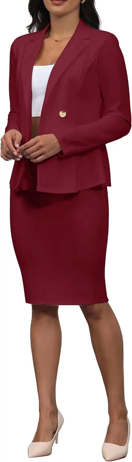 2 Piece Outfits for Women Solid Blazer Jacket Skirts Sets Two Piece Business Formal Suit Sets