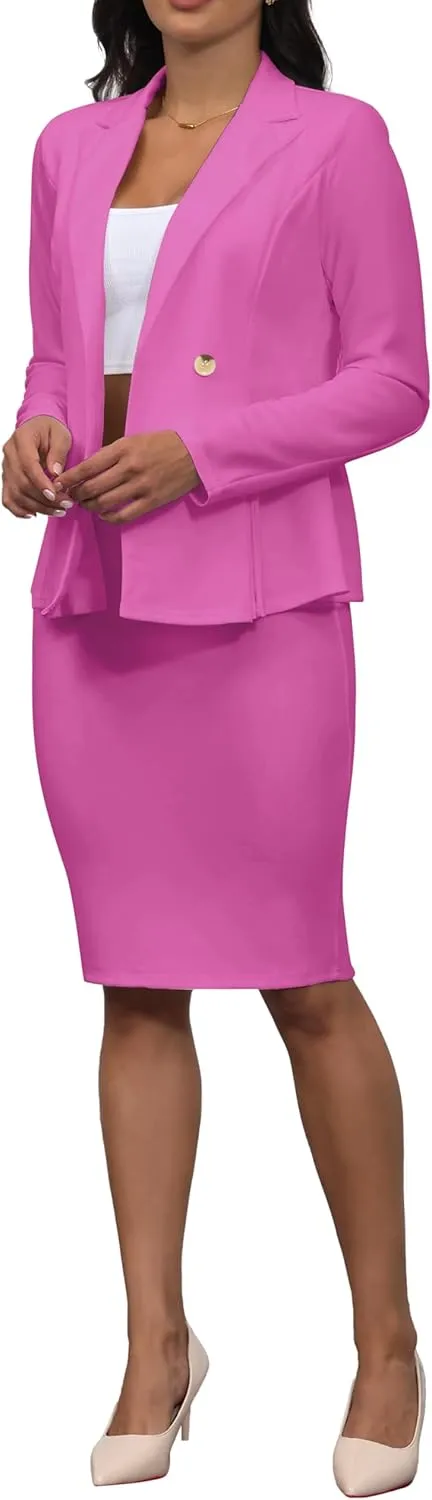 2 Piece Outfits for Women Solid Blazer Jacket Skirts Sets Two Piece Business Formal Suit Sets