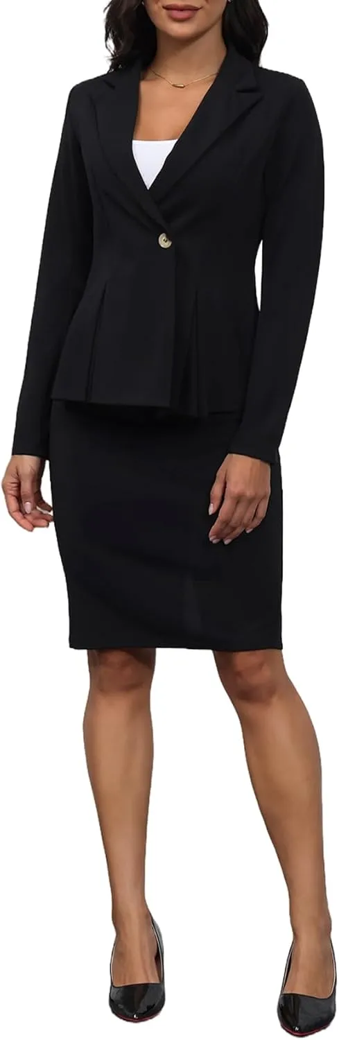 2 Piece Outfits for Women Solid Blazer Jacket Skirts Sets Two Piece Business Formal Suit Sets