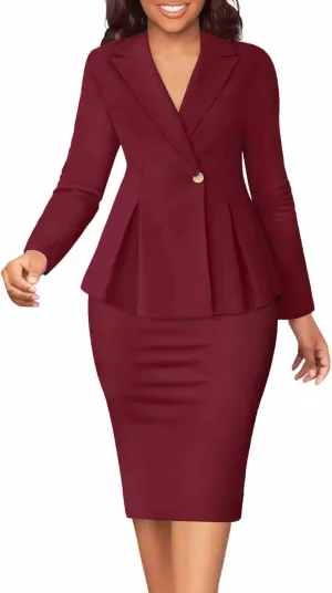 2 Piece Outfits for Women Solid Blazer Jacket Skirts Sets Two Piece Business Formal Suit Sets