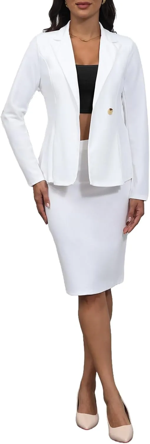 2 Piece Outfits for Women Solid Blazer Jacket Skirts Sets Two Piece Business Formal Suit Sets