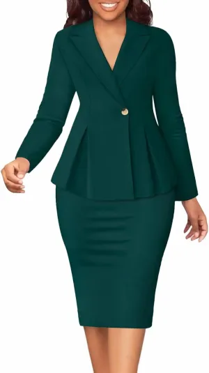 2 Piece Outfits for Women Solid Blazer Jacket Skirts Sets Two Piece Business Formal Suit Sets