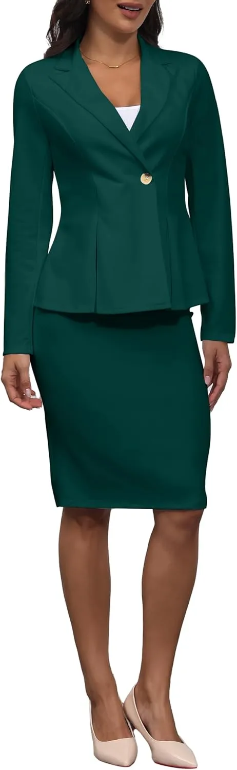 2 Piece Outfits for Women Solid Blazer Jacket Skirts Sets Two Piece Business Formal Suit Sets