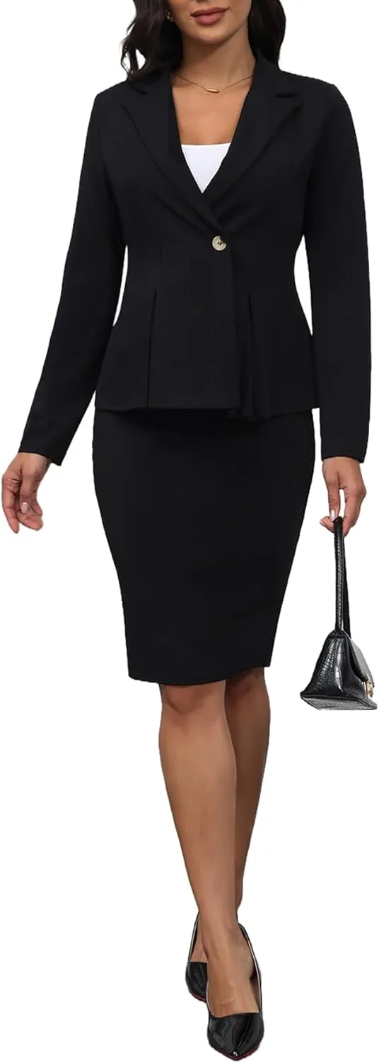 2 Piece Outfits for Women Solid Blazer Jacket Skirts Sets Two Piece Business Formal Suit Sets