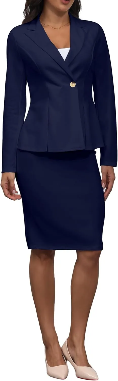 2 Piece Outfits for Women Solid Blazer Jacket Skirts Sets Two Piece Business Formal Suit Sets