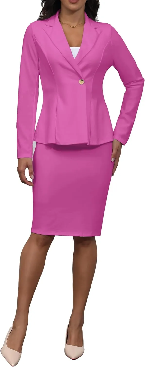 2 Piece Outfits for Women Solid Blazer Jacket Skirts Sets Two Piece Business Formal Suit Sets
