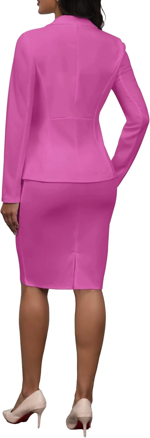 2 Piece Outfits for Women Solid Blazer Jacket Skirts Sets Two Piece Business Formal Suit Sets