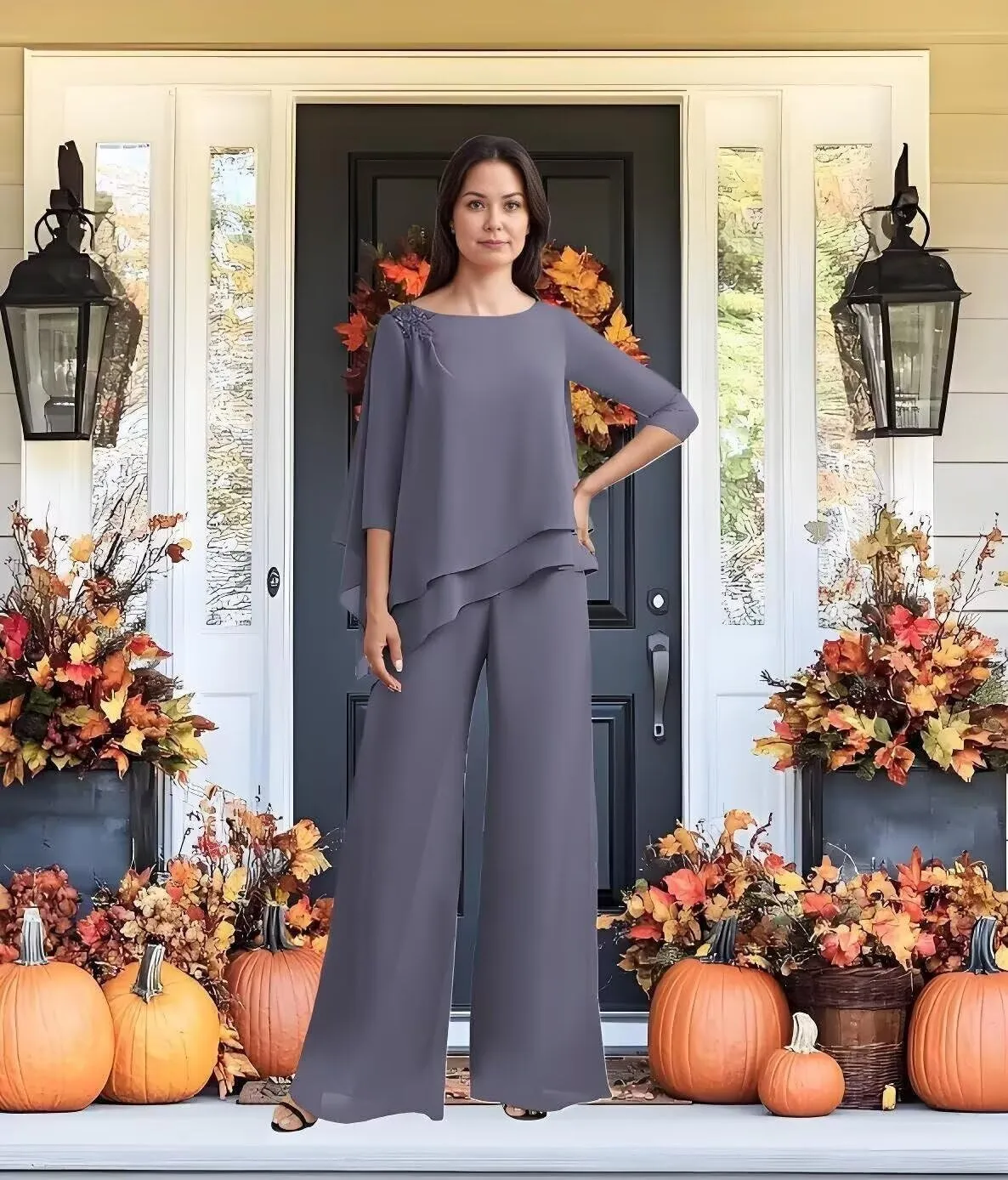 2 Pieces Mother of The Bride Pant Suits for Wedding Chiffon Formal Pantsuits for Women Evening Party