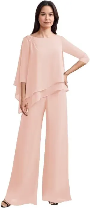 2 Pieces Mother of The Bride Pant Suits for Wedding Chiffon Formal Pantsuits for Women Evening Party