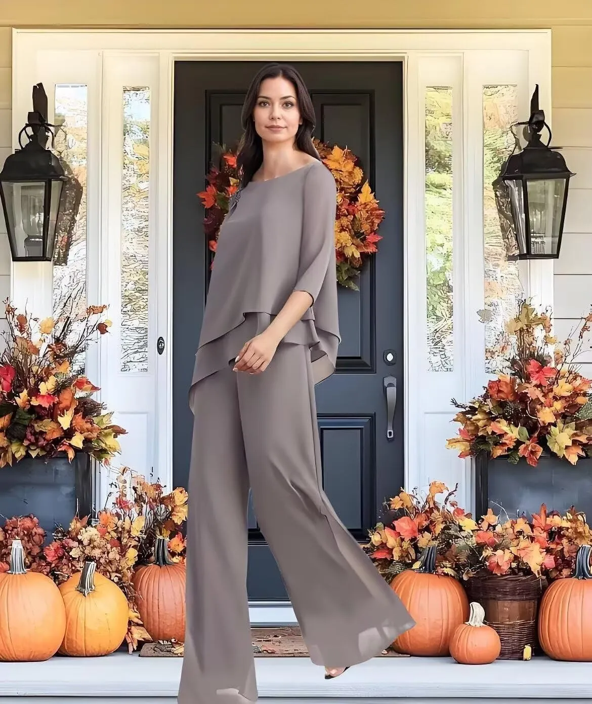 2 Pieces Mother of The Bride Pant Suits for Wedding Chiffon Formal Pantsuits for Women Evening Party