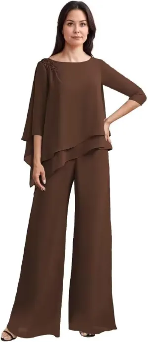 2 Pieces Mother of The Bride Pant Suits for Wedding Chiffon Formal Pantsuits for Women Evening Party