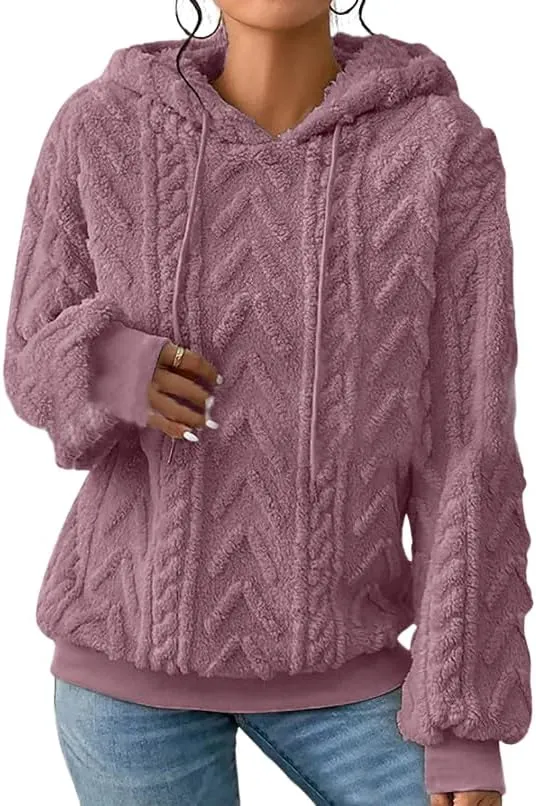 Akivide Womens Oversized Fuzzy Fleece Hoodies Fall Winter Warm Loose Sherpa Long Sleeve Drawstring Pullover Sweatshirt Outfit