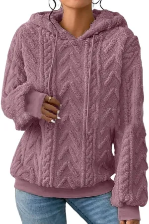 Akivide Womens Oversized Fuzzy Fleece Hoodies Fall Winter Warm Loose Sherpa Long Sleeve Drawstring Pullover Sweatshirt Outfit