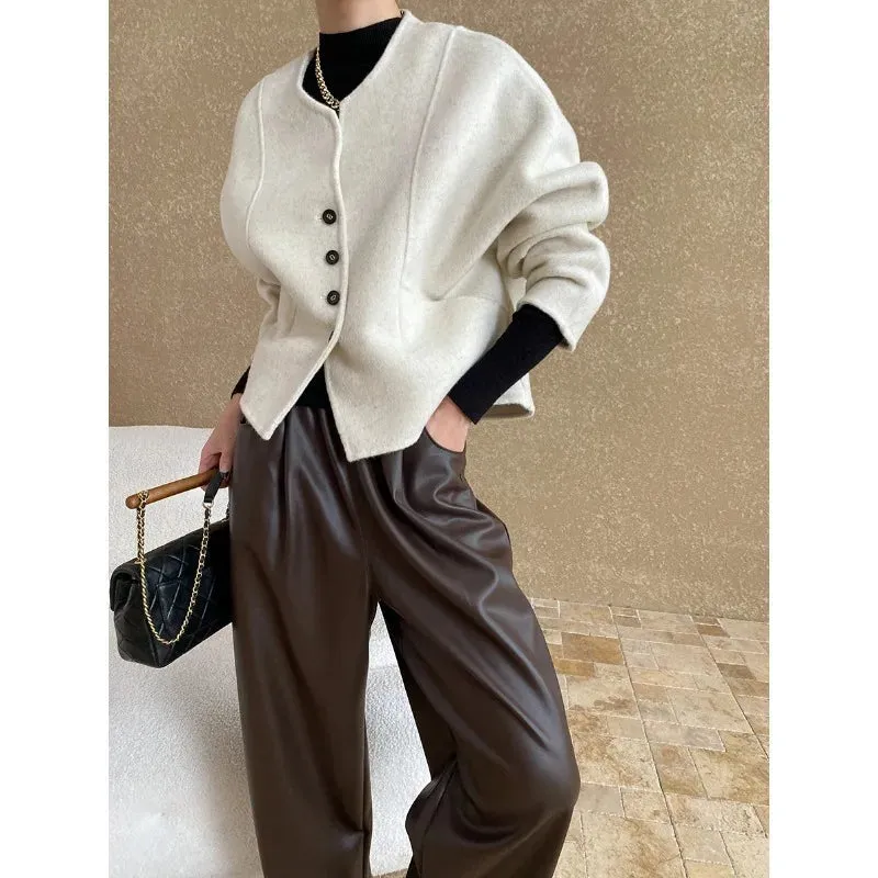 Amozae-Autumn Casual Outfits Amozae-Cutting Shaped Wool Double-sided Jacket