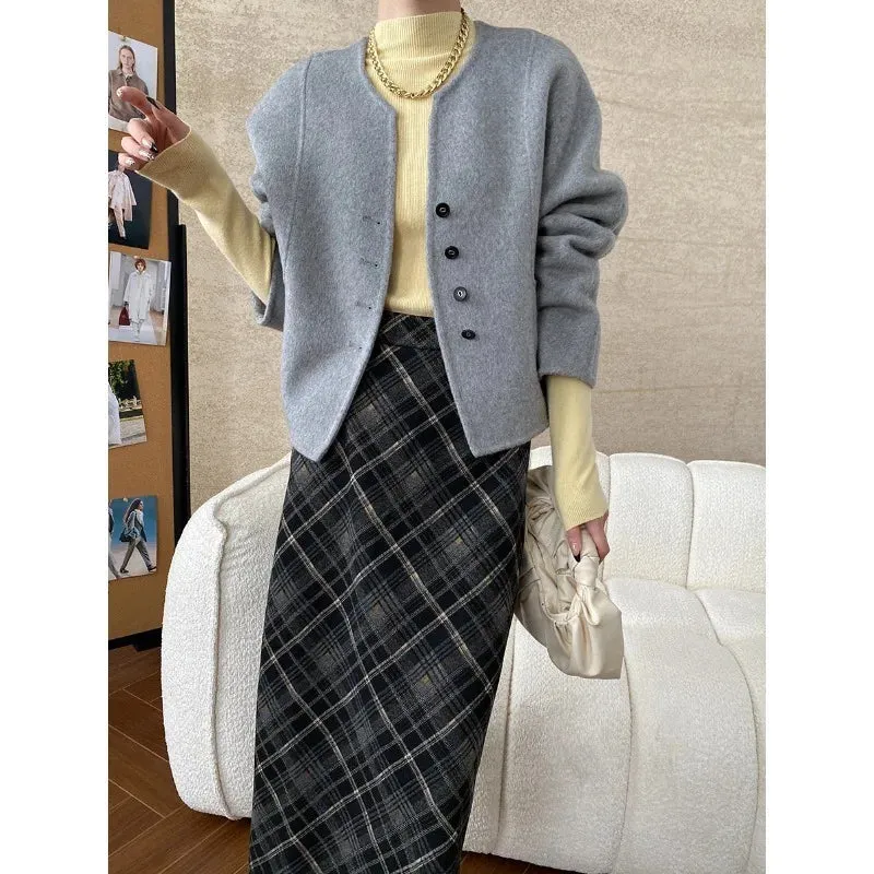 Amozae-Autumn Casual Outfits Amozae-Cutting Shaped Wool Double-sided Jacket