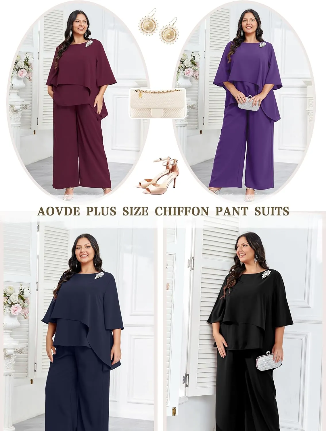 AOVDE Plus Size Pant Suits Mother of Bride Dressy Pant Suits 2 Piece Outfits with Pockets for Women Wedding Guest