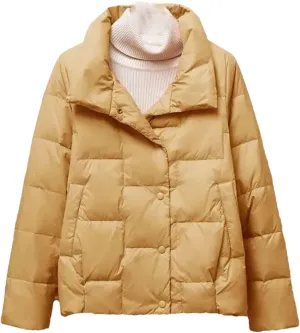 Autumn Winter Lightweight Women's Down Cotton Jacket Padded Coat Stand Collar Parkas Ultra-Light Short