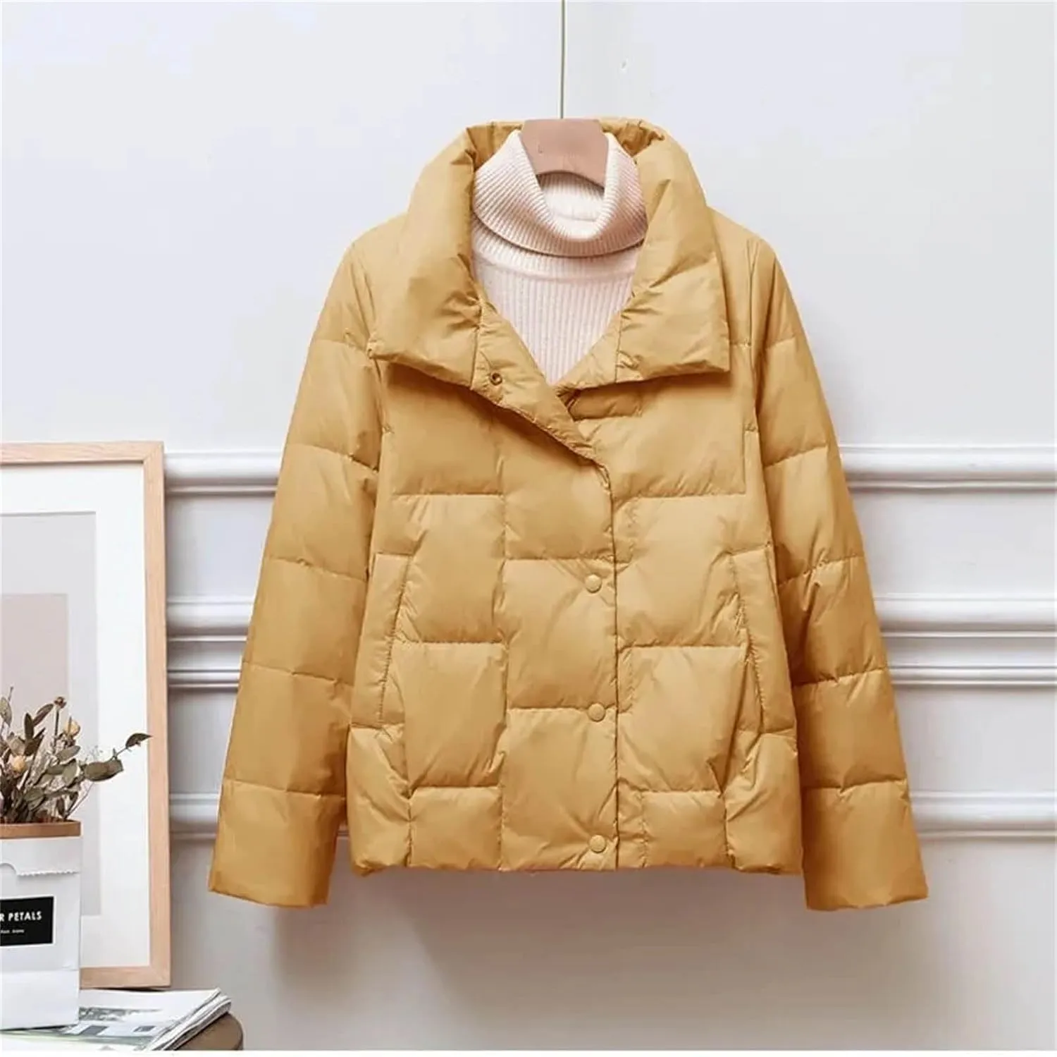 Autumn Winter Lightweight Women's Down Cotton Jacket Padded Coat Stand Collar Parkas Ultra-Light Short