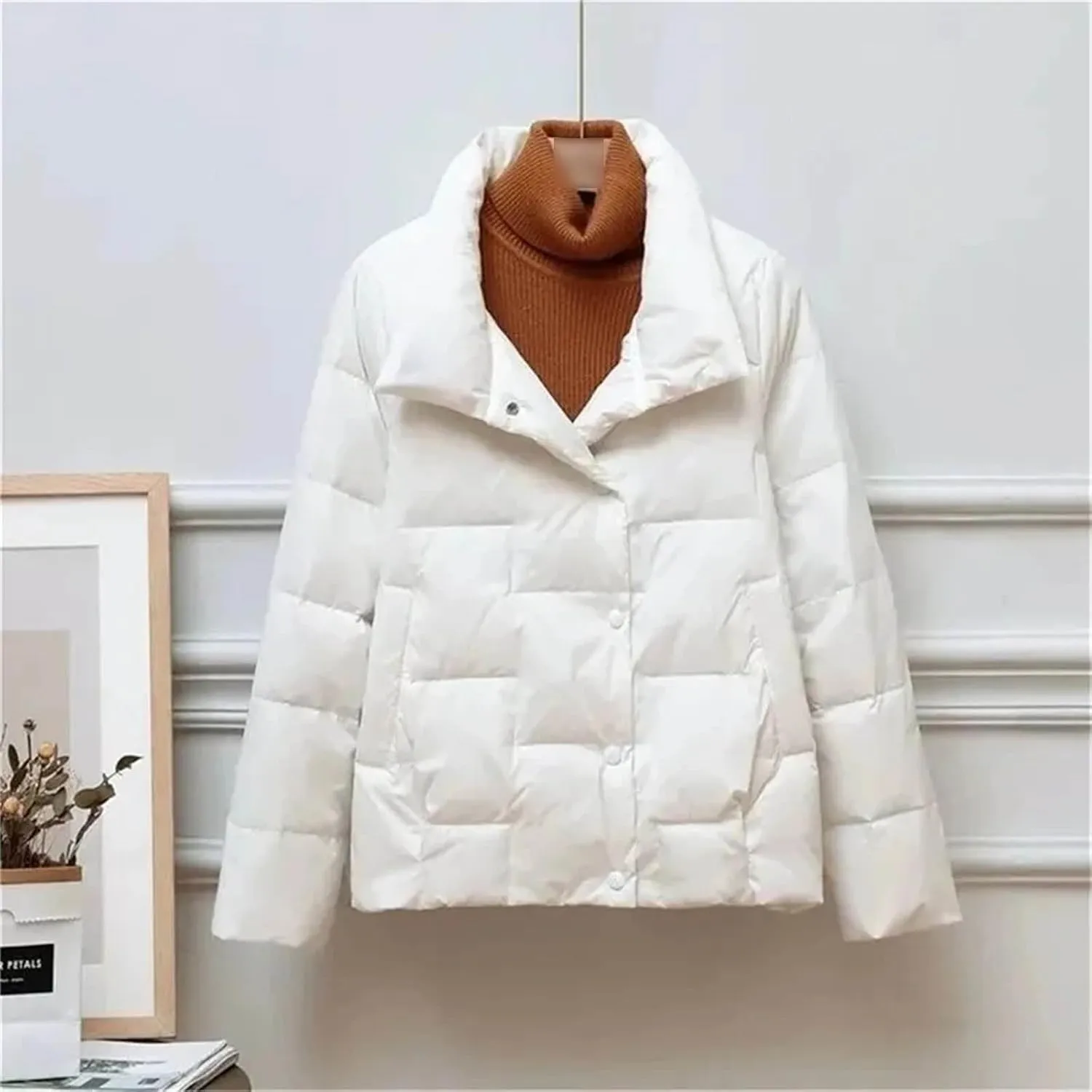 Autumn Winter Lightweight Women's Down Cotton Jacket Padded Coat Stand Collar Parkas Ultra-Light Short