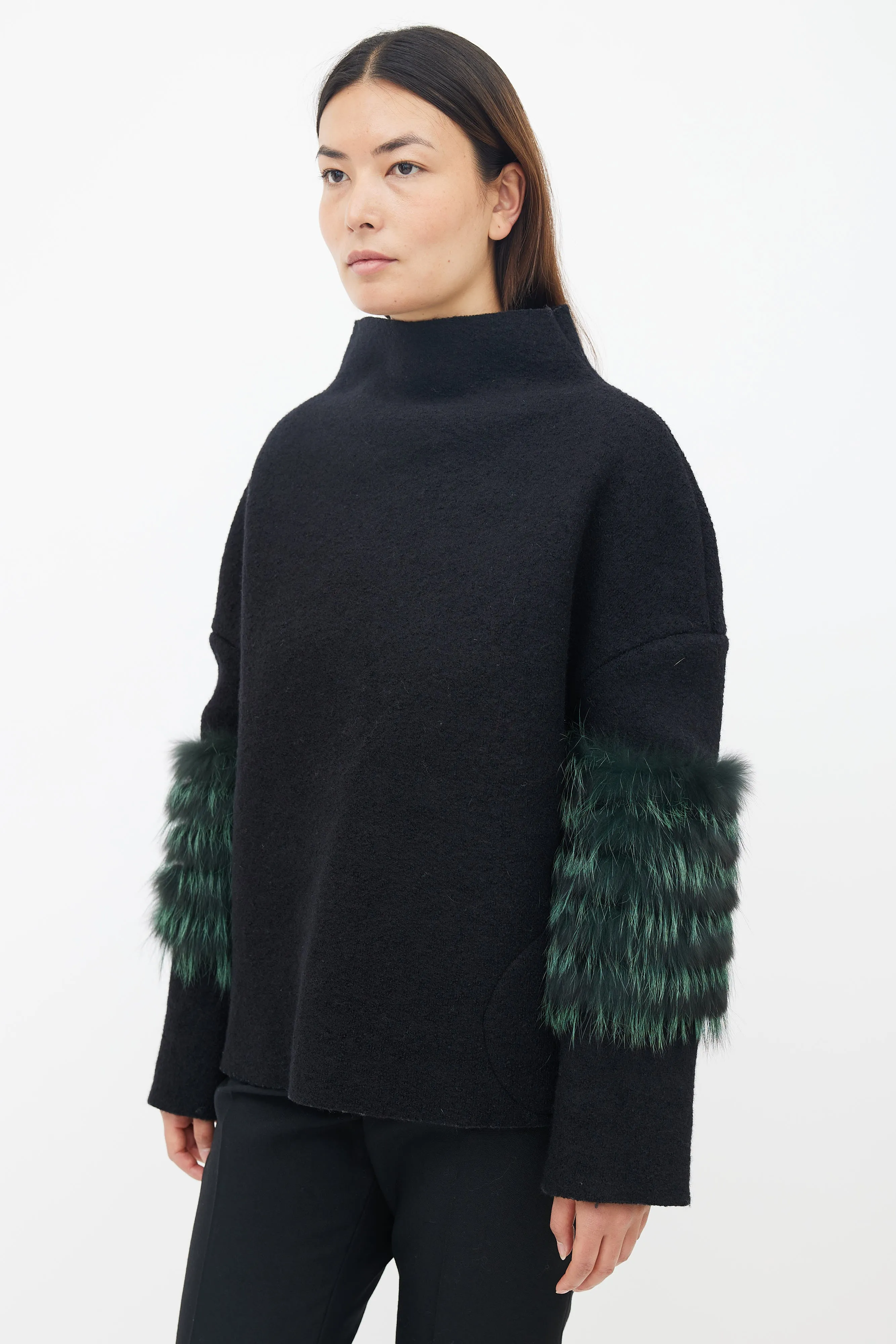 Black Billie Fur Sleeve Sweater
