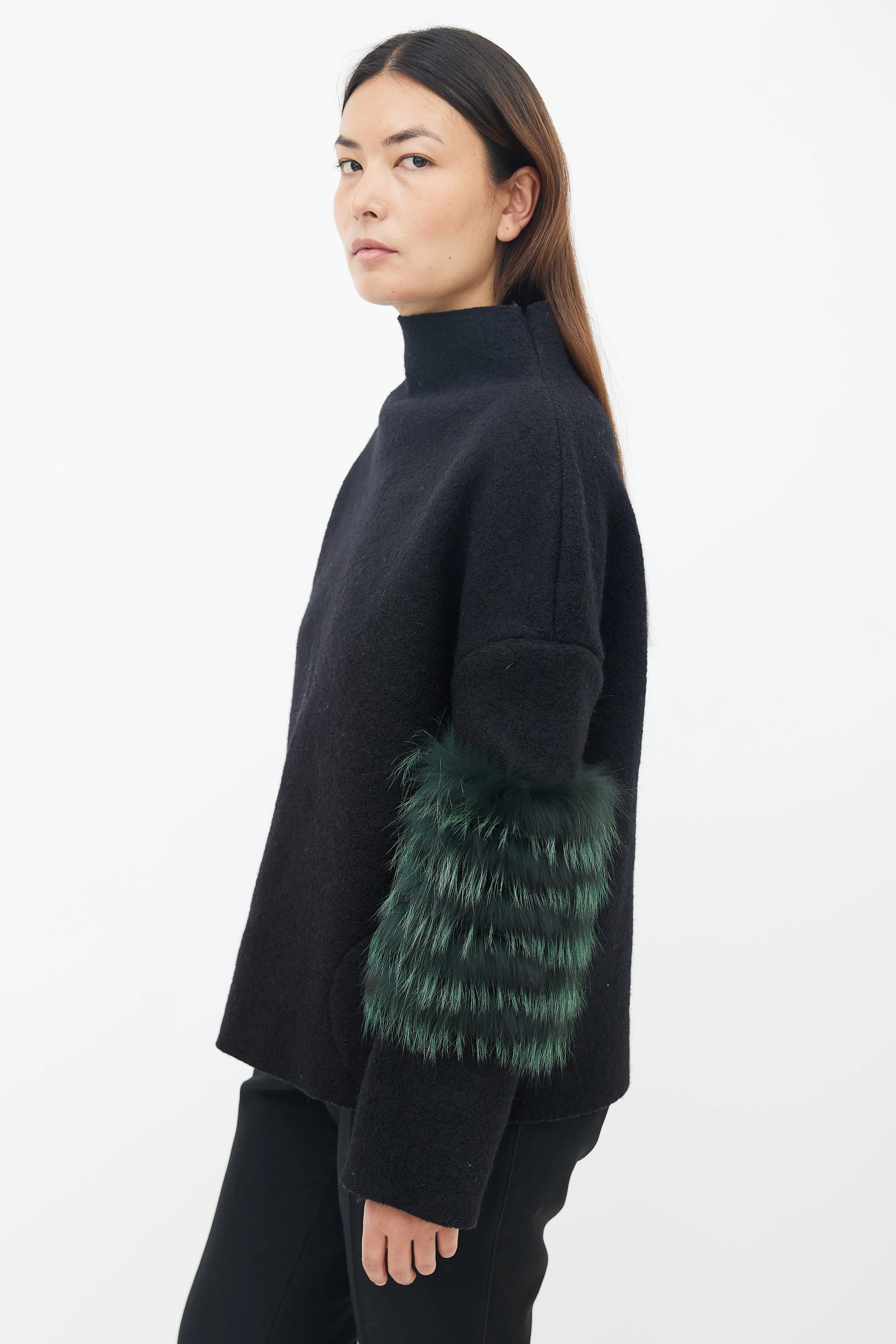 Black Billie Fur Sleeve Sweater