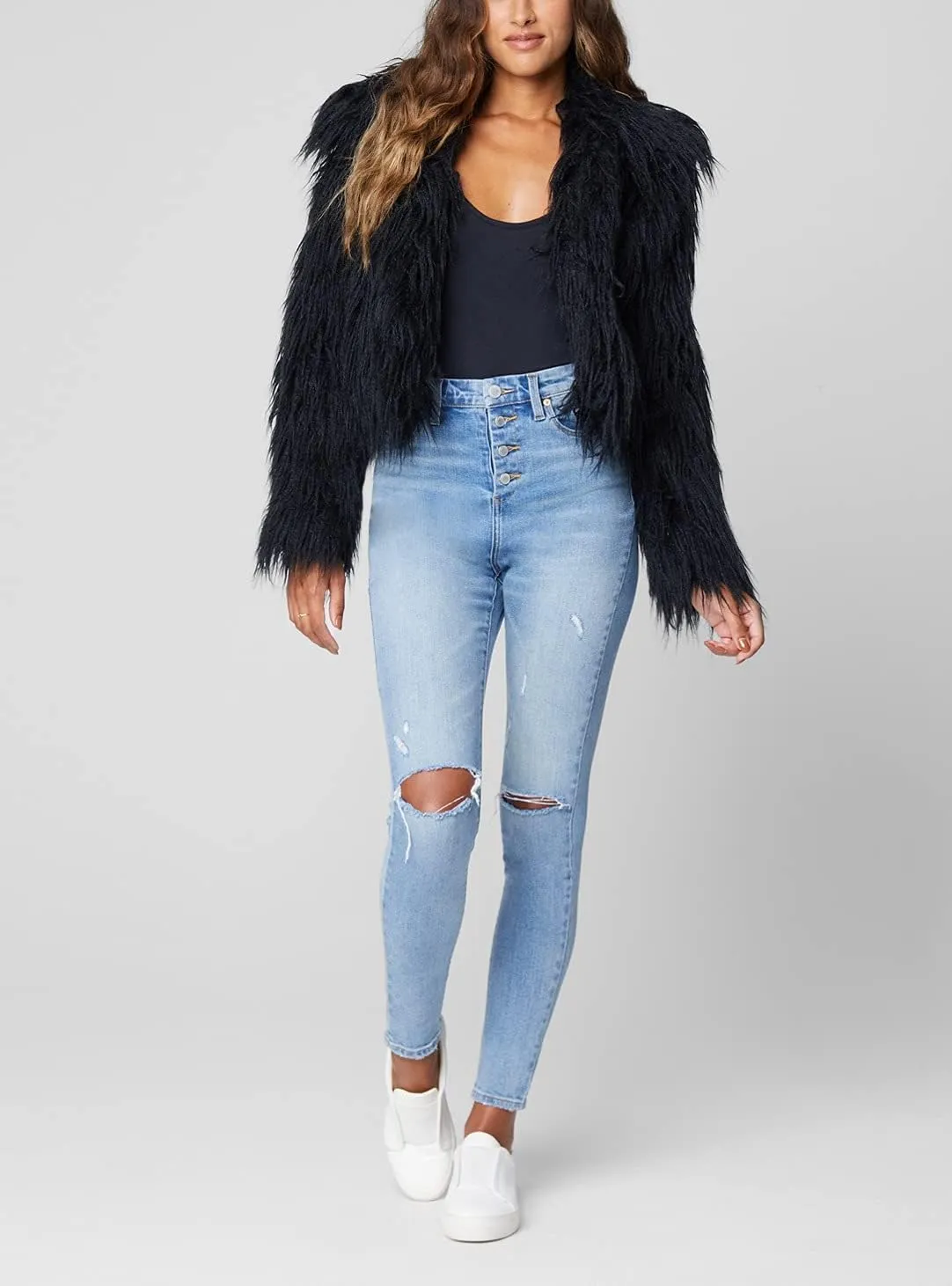 [BLANKNYC] womens Faux Fur Cropped Jacket, Comfortable & Stylish Coat