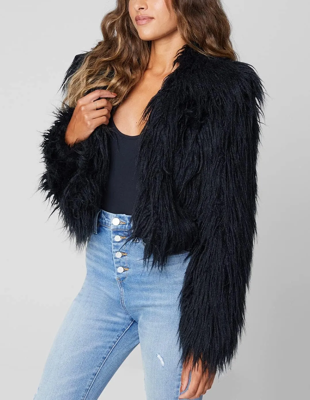 [BLANKNYC] womens Faux Fur Cropped Jacket, Comfortable & Stylish Coat