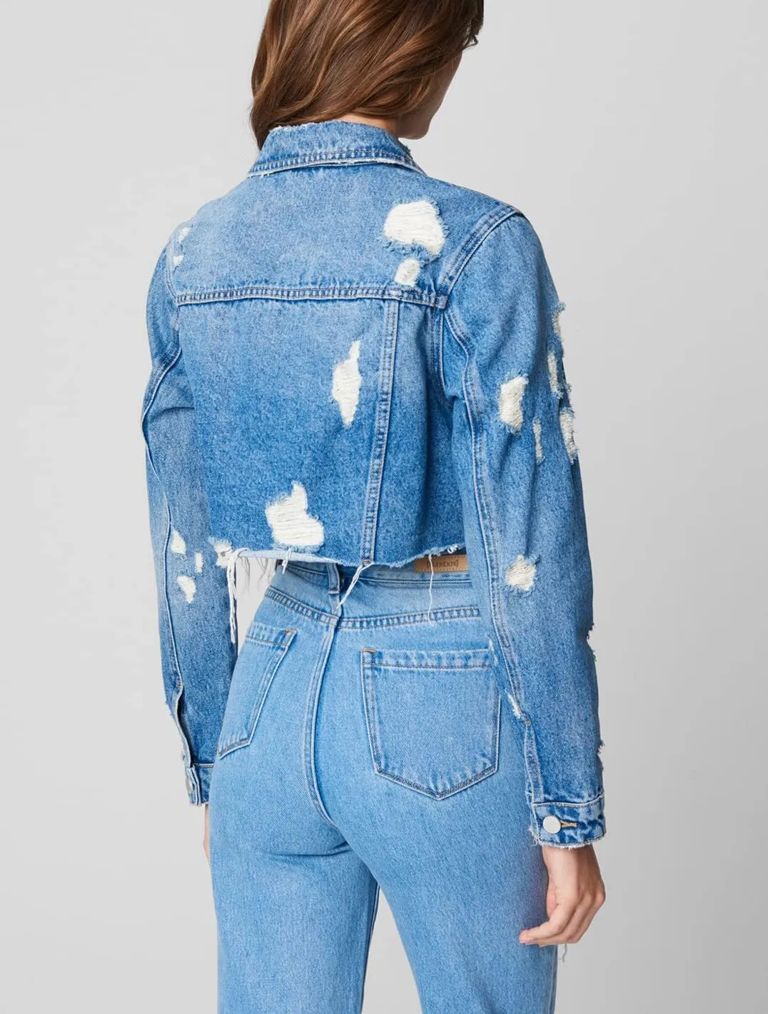 [BLANKNYC] womens Luxury Clothing Cropped and Distressed Denim Trucker Jackets, Comfortable & Stylish Coats