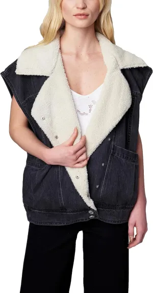[BLANKNYC] Womens Luxury Clothing Denim and Sherpa Oversized Vest, Comfortable & Stylish