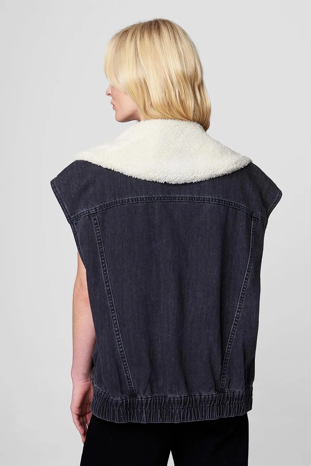 [BLANKNYC] Womens Luxury Clothing Denim and Sherpa Oversized Vest, Comfortable & Stylish