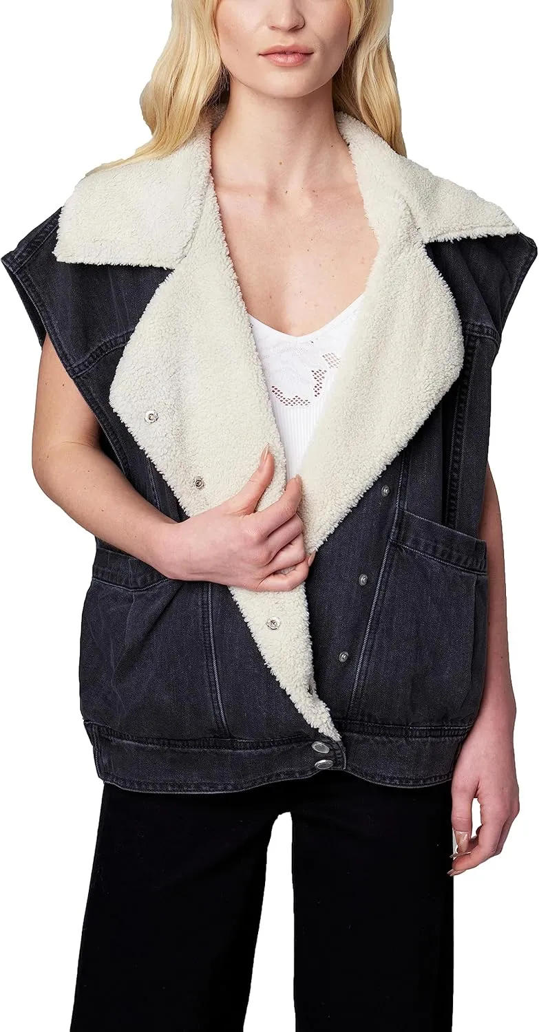 [BLANKNYC] Womens Luxury Clothing Denim and Sherpa Oversized Vest, Comfortable & Stylish
