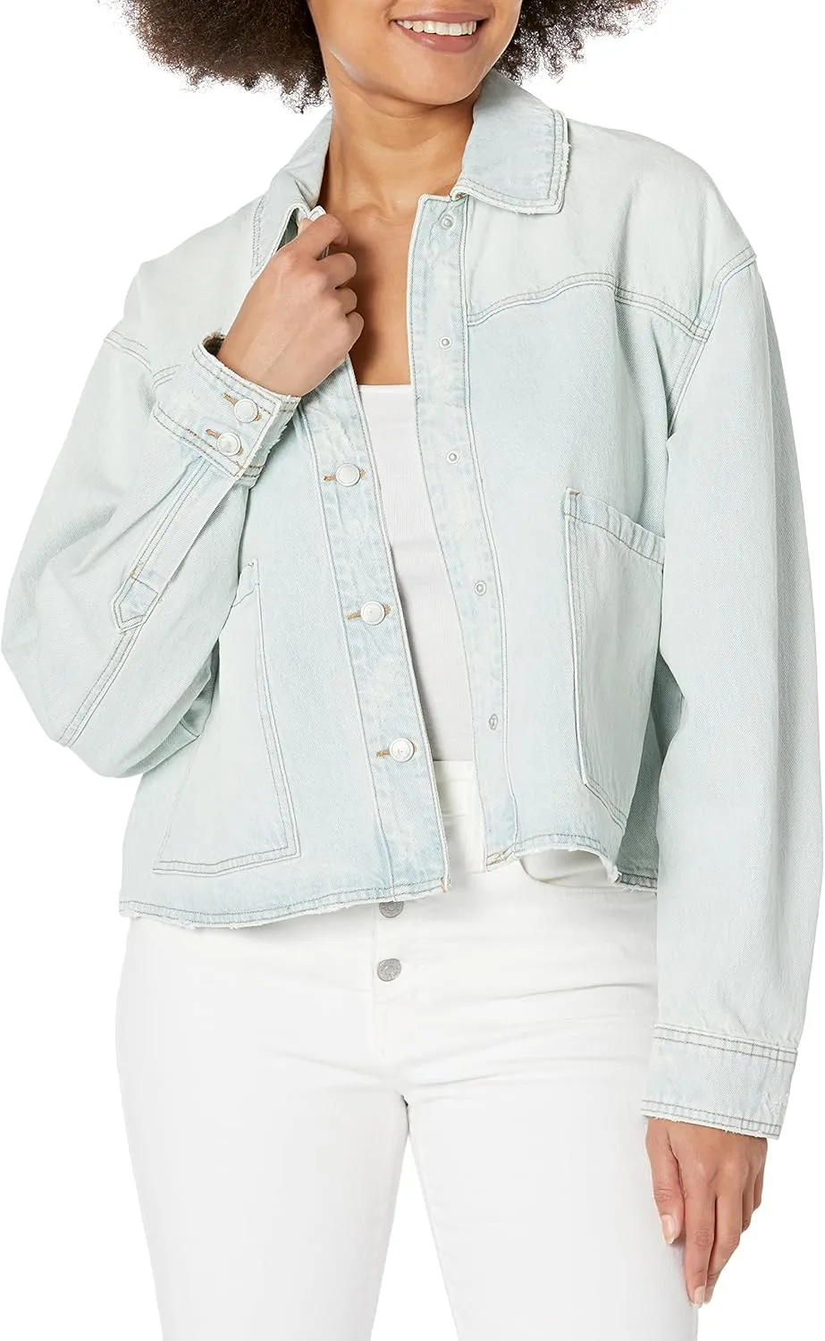 [BLANKNYC] womens Luxury Clothing Denim Trucker Jacket, Comfortable & Stylish Coat