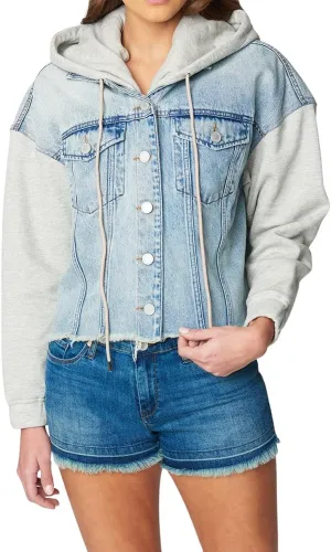 [BLANKNYC] womens Luxury Clothing Hooded Denim Jacket, Comfortable & Stylish Coat