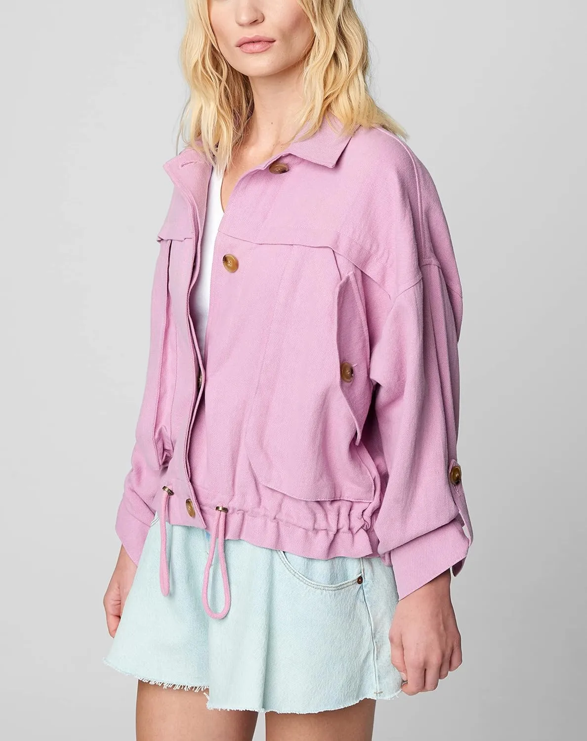 [BLANKNYC] womens Luxury Clothing Linen Utility Jacket With Pockets, Comfortable & Stylish Coat