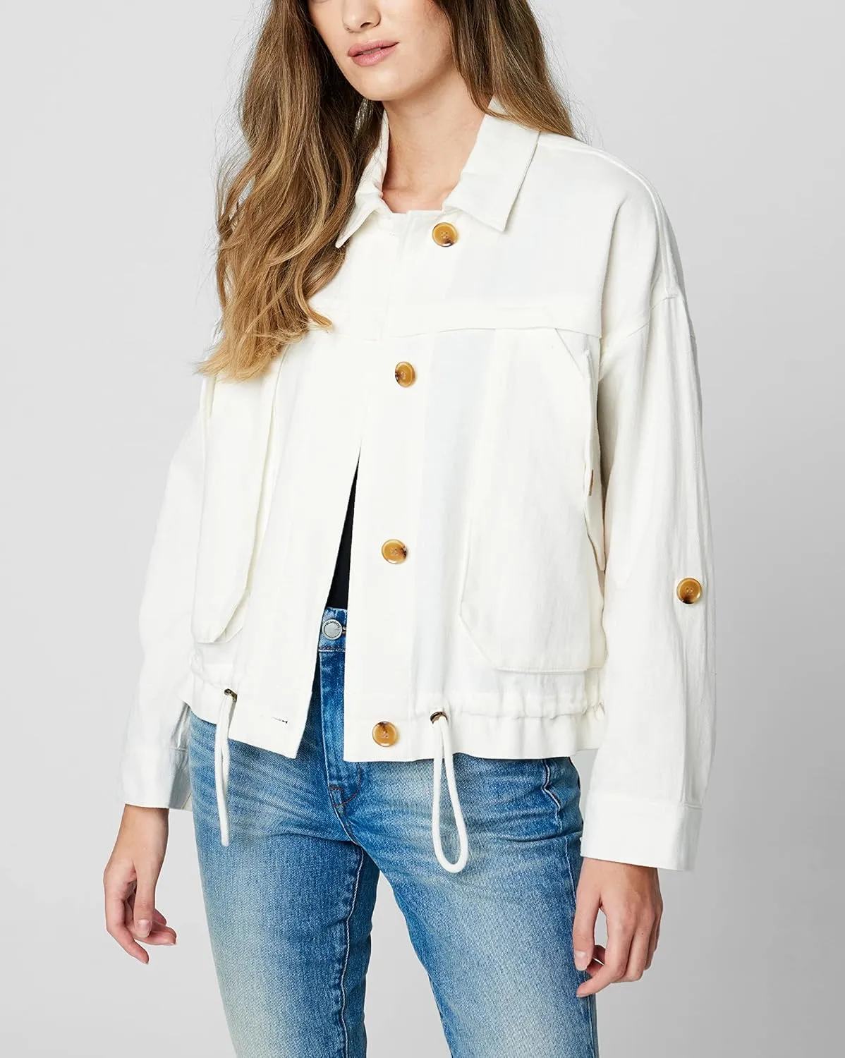[BLANKNYC] womens Luxury Clothing Linen Utility Jacket With Pockets, Comfortable & Stylish Coat