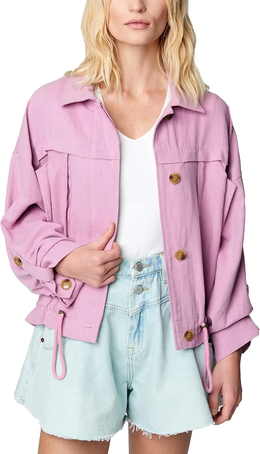 [BLANKNYC] womens Luxury Clothing Linen Utility Jacket With Pockets, Comfortable & Stylish Coat